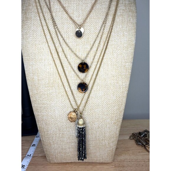 J. Crew Gold Tone Layering Necklace Set Of 4 With Tortoise Accents & Black - Picture 2 of 11